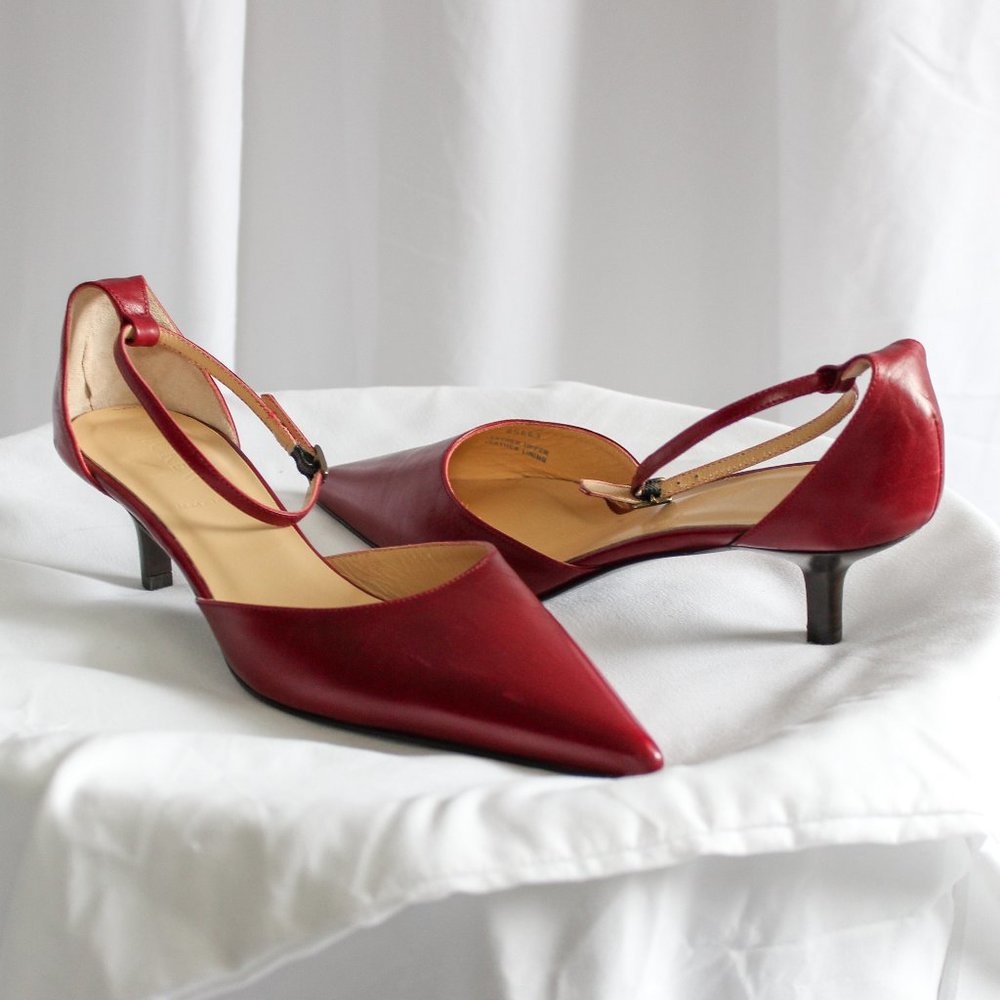 Like New Red Leather J.Crew Kitten Heels 7.5